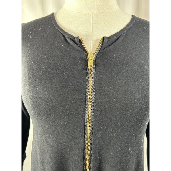 Anthropologie Bel Kazon Front Zip Fit Flare Long Sleeve black dress SMALL pocket - Picture 2 of 10
